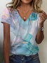 T-shirts Femmes Décontracté Abstrait Été Col V Aucune élasticité Quotidien Ample Jersey Manches Courtes