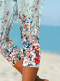 Pantalons Décontracté Floral Été Imprimé Aucune élasticité Coupe Régulière Taille Élastique Corsaire Legging pour Femmes