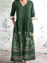 Femmes Floral Vert Col V Confortable Robe Maxi Décontracté