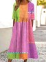 Femmes Rayé Rose Col Rond Confortable Robe Maxi Décontracté