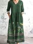 Femmes Floral Vert Col V Confortable Robe Maxi Décontracté