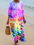 Femmes Géométrique Multicolore Col Rond Confortable Robe Maxi Décontracté