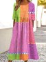 Femmes Rayé Rose Col Rond Confortable Robe Maxi Décontracté