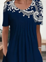 Femmes Floral Bleu Violacé Col Rond Confortable Imprimé Robe Mi-Longue Décontracté