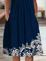 Femmes Floral Bleu Violacé Col Rond Confortable Imprimé Robe Mi-Longue Décontracté