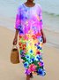 Femmes Géométrique Multicolore Col Rond Confortable Robe Maxi Décontracté