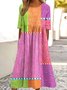 Femmes Rayé Rose Col Rond Confortable Robe Maxi Décontracté