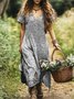 Femmes Floral Gris Col V Confortable Robe Maxi Décontracté