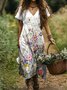 Femmes Floral Blanc Col V Confortable Robe Maxi Décontracté