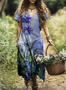 Femmes Floral Violet Clair Col V Confortable Robe Maxi Décontracté