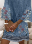 Femmes Floral Bleu Col V Confortable Imprimé Robe Mi-Longue Décontracté
