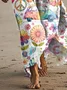 Femmes Floral Vert Col V Confortable Robe Maxi Rétro