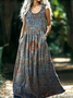 Femmes Géométrique Bleu Col V Confortable Robe Maxi Rétro