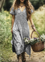 Femmes Floral Gris Col V Confortable Robe Maxi Décontracté