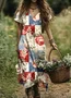 Femmes Floral Abricot Col V Confortable Robe Maxi Décontracté