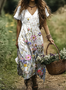 Femmes Floral Blanc Col V Confortable Robe Maxi Décontracté