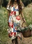 Femmes Floral Abricot Col V Confortable Robe Maxi Décontracté