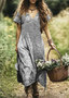 Femmes Floral Gris Col V Confortable Robe Maxi Décontracté