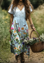 Femmes Floral Bleu Clair Col V Confortable Robe Maxi Décontracté