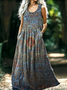 Femmes Géométrique Bleu Col V Confortable Robe Maxi Rétro