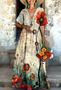 Femmes Floral Abricot Col V Confortable Robe Maxi Décontracté
