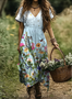 Femmes Floral Bleu Clair Col V Confortable Robe Maxi Décontracté
