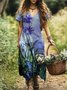 Femmes Floral Violet Clair Col V Confortable Robe Maxi Décontracté