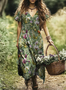 Femmes Floral Vert Col V Confortable Robe Maxi Décontracté