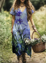 Femmes Floral Violet Clair Col V Confortable Robe Maxi Décontracté