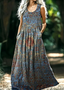 Femmes Géométrique Bleu Col V Confortable Robe Maxi Rétro