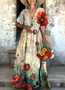 Femmes Floral Abricot Col V Confortable Robe Maxi Décontracté