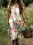 Femmes Floral Vert Clair Col V Confortable Robe Maxi Décontracté