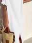 Femmes Plain Blanc Col de Chemise Confortable Imprimé Robe Maxi Décontracté