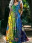 Femmes Géométrique Comme Image Col V Confortable Robe Maxi Rétro