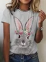 T-shirts Décontracté Été PÂQUES (lapin) Micro-élasticité Jersey Manches Courtes Col Rond Droit Régulier pour Femmes