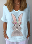 Blouses Décontracté Été PÂQUES (lapin) Coton Quotidien Manches Courtes Col Rond Régulier Droit pour Femmes