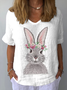Blouses Décontracté Été PÂQUES (lapin) Coton Quotidien Manches Courtes Col Rond Régulier Droit pour Femmes