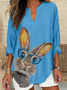 Blouses Femmes Décontracté Printemps / Automne PÂQUES (lapin) Col V Quotidien Ample Manches Longues en Mélangé de Coton Régulier
