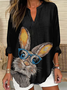 Blouses Femmes Décontracté Printemps / Automne PÂQUES (lapin) Col V Quotidien Ample Manches Longues en Mélangé de Coton Régulier