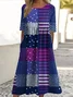 Femmes Géométrique Bleu violet Col Rond Confortable Robe Maxi Décontracté