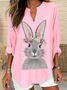 Blouses Femmes Décontracté Printemps / Automne PÂQUES (lapin) Col V Aucune élasticité Quotidien Ample en Mélangé de Coton Régulier