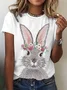 T-shirts Décontracté Été PÂQUES (lapin) Micro-élasticité Jersey Manches Courtes Col Rond Droit Régulier pour Femmes