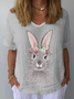 Blouses Décontracté Été PÂQUES (lapin) Coton Quotidien Manches Courtes Col Rond Régulier Droit pour Femmes
