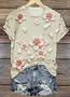 T-shirts Décontracté Floral Été Coton Micro-élasticité Manches Courtes Régulier Trapèze Régulier pour Femmes