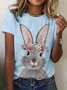 T-shirts Décontracté Été PÂQUES (lapin) Micro-élasticité Jersey Manches Courtes Col Rond Droit Régulier pour Femmes