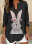 Blouses Femmes Décontracté Printemps / Automne PÂQUES (lapin) Col V Aucune élasticité Quotidien Ample en Mélangé de Coton Régulier