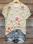 T-shirts Décontracté Floral Été Coton Micro-élasticité Manches Courtes Régulier Trapèze Régulier pour Femmes