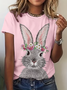 T-shirts Décontracté Été PÂQUES (lapin) Micro-élasticité Jersey Manches Courtes Col Rond Droit Régulier pour Femmes
