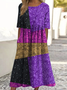 Femmes Géométrique Violet Col Rond Confortable Robe Maxi Décontracté