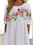 Femmes Floral Blanc Col Rond Confortable Imprimé Robe Maxi Décontracté